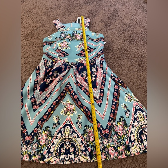 2 FOR $20 Teeze Me Juniors Blue Floral Scuba Dress Fit Flare Sleeveless 3 NEW - Picture 6 of 8